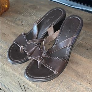 Vintage brown leather wedge sandals